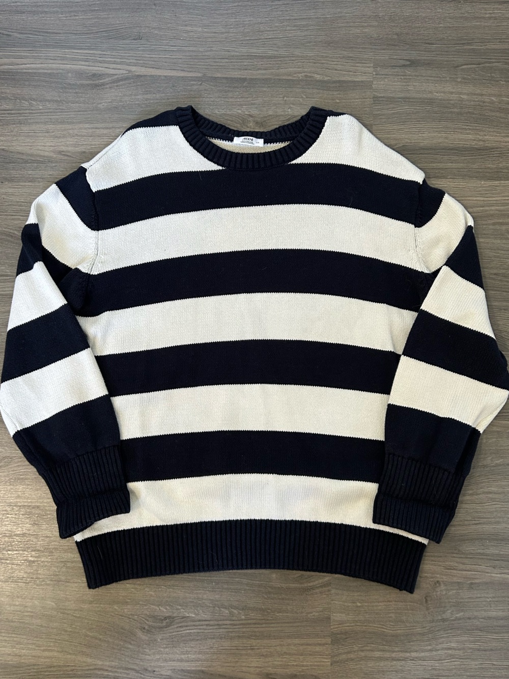 Navy Blue and White Striped Crewneck Knit Sweater 100% Cotton Sweater